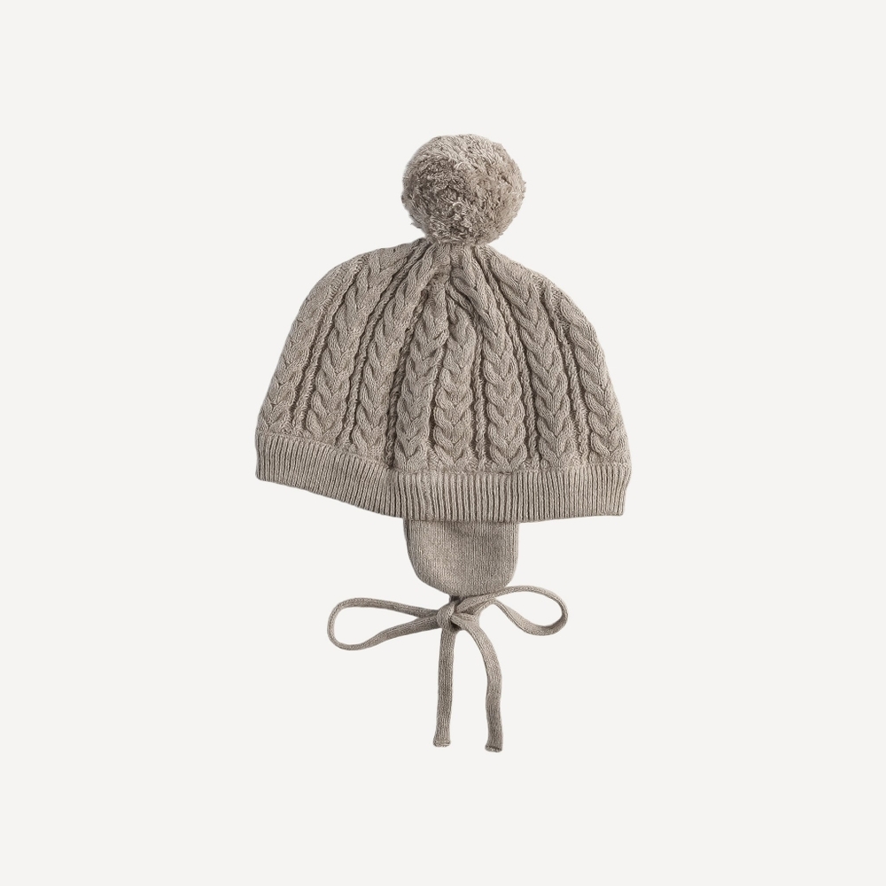 NWT 0-3m Kate Quinn flap sweater beanie mocha Gray Tan cotton/silk cable knit